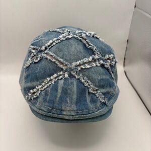 Capricon Denim Baker Boy Cap Distressed Blue Flat Cap Hat